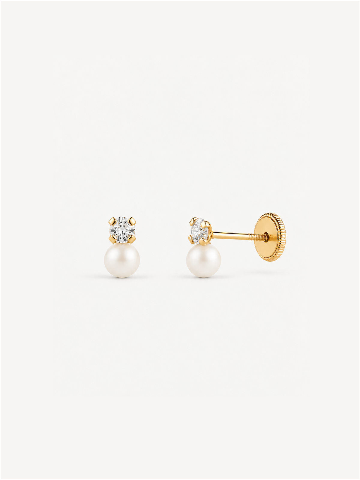 PENDIENTES BEBÉ ORO AMARILLO 18 QUILATES TÚ Y YO PERLA Y CIRCONITA - MIMMO JEWELS