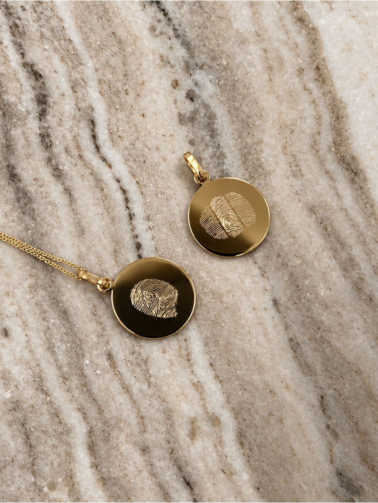 Colgante huella dactilar grabado a mano sobre mármol - plata 925 chapada oro 18K - Mimmo Jewels