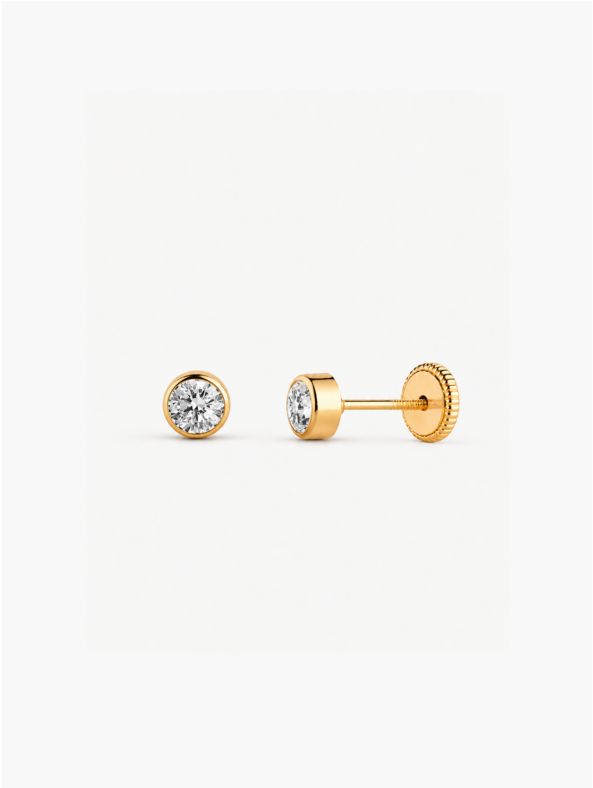 PENDIENTES BEBÉ ORO AMARILLO 18 QUILATES CHATÓN 4MM CON CIRCONITA - MIMMO JEWELS