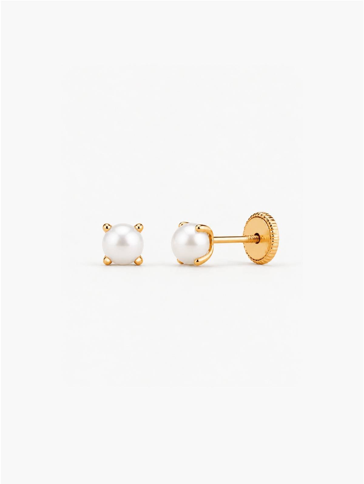 PENDIENTES BEBÉ ORO AMARILLO 18 QUILATES CON PERLA ENGARZADA 4MM - MIMMO JEWELS
