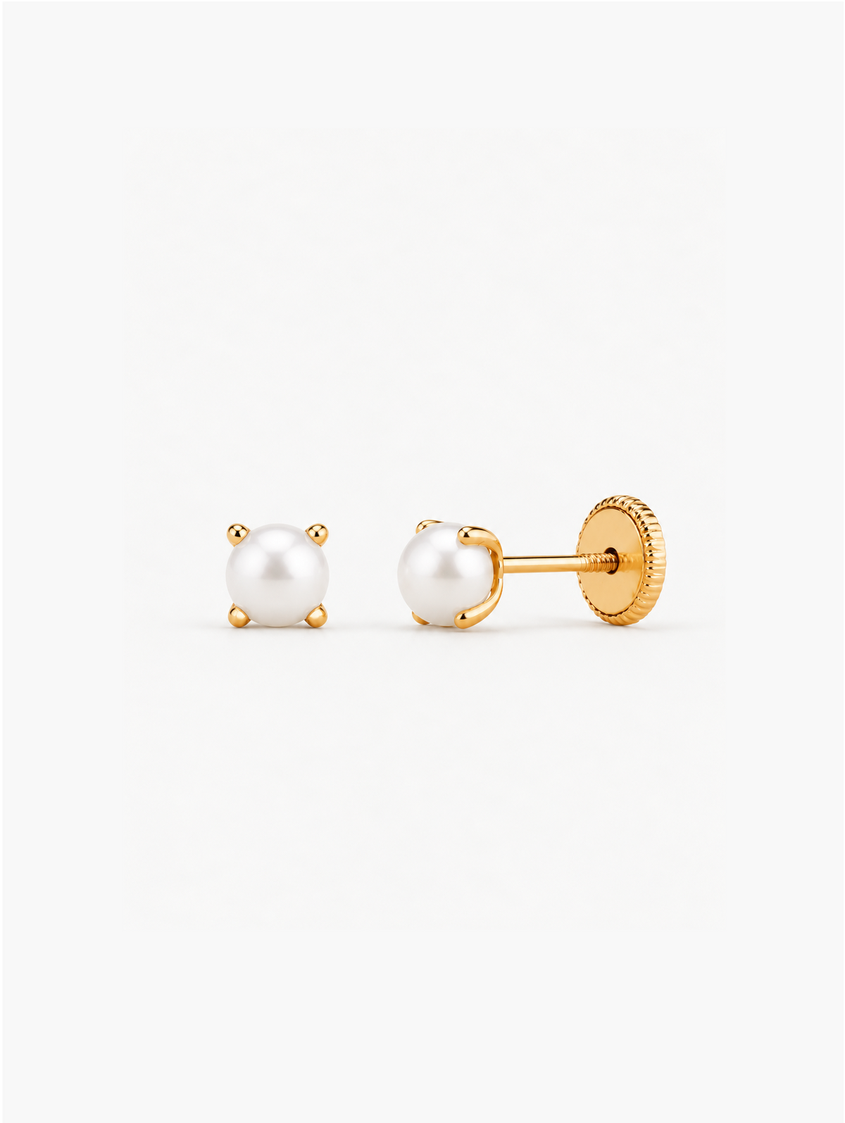 PENDIENTES BEBÉ ORO AMARILLO 18 QUILATES CON PERLA ENGARZADA 5MM - MIMMO JEWELS
