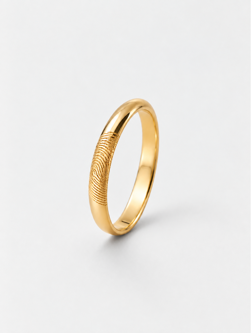 Anillo huella dactilar personalizado 3mm en oro 18K sobre fondo neutro - Mimmo Jewels