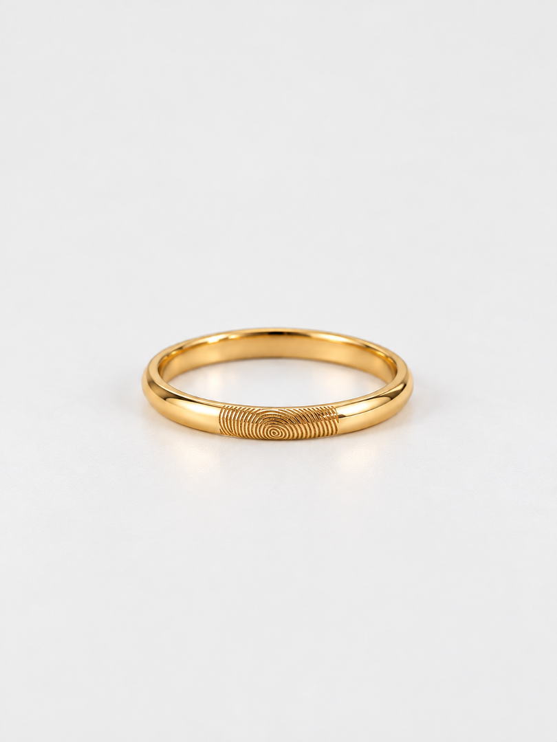 Anillo huella dactilar personalizado 3mm en oro 18K sobre fondo neutro - Mimmo Jewels