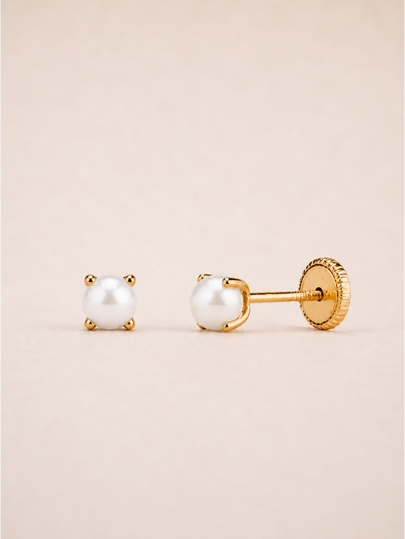 PENDIENTE BEBÉ ORO 18K PERLA ENGARZADA 3MM