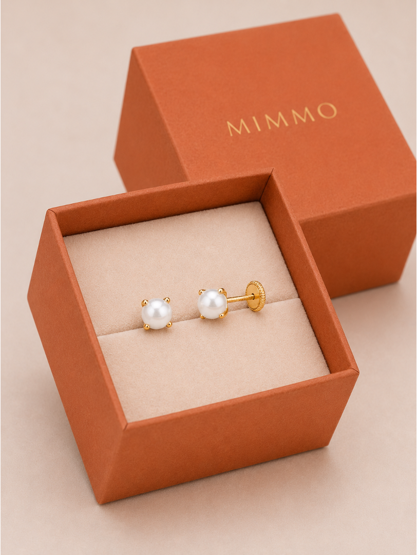 PENDIENTE BEBÉ ORO 18K PERLA ENGARZADA 3MM