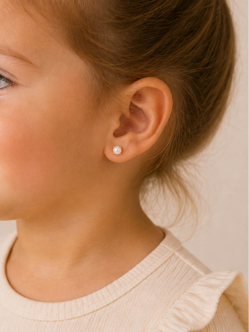 PENDIENTE BEBÉ ORO 18K PERLA ENGARZADA 3MM