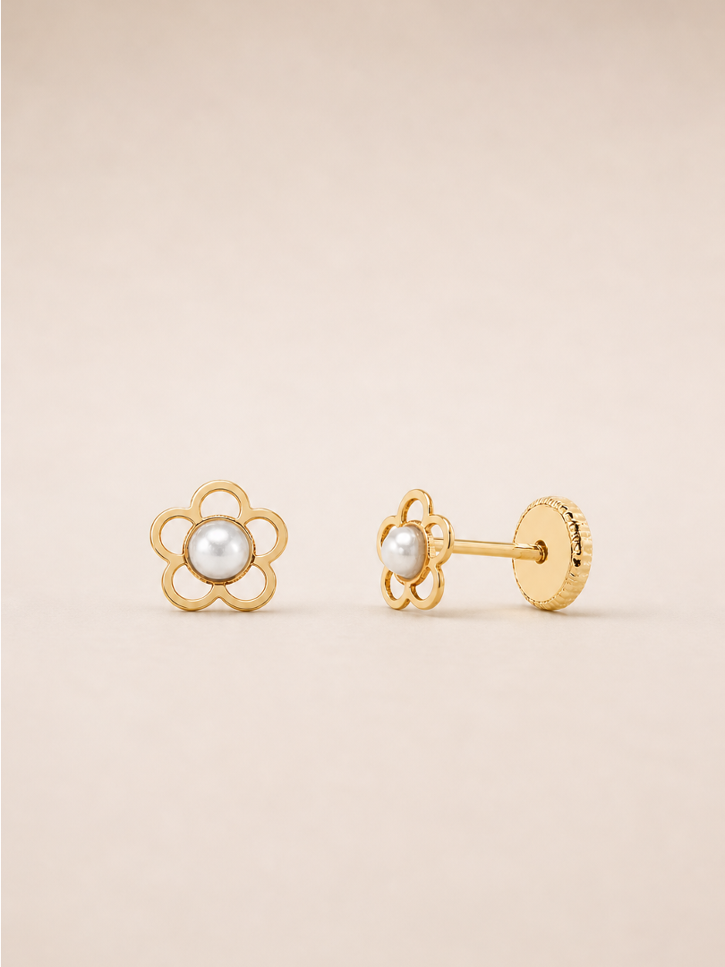 PENDIENTE BEBÉ ORO 18K FLOR CALADA