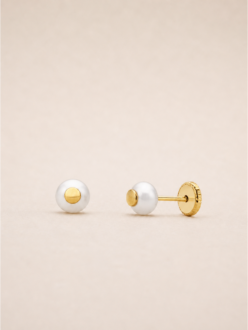 PENDIENTE BEBÉ ORO 18K PERLA DETALLE ORO