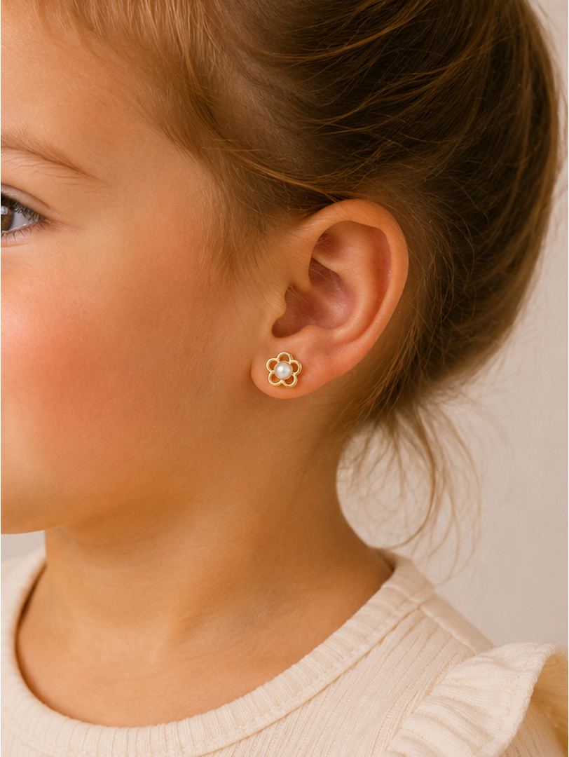 PENDIENTE BEBÉ ORO 18K FLOR CALADA