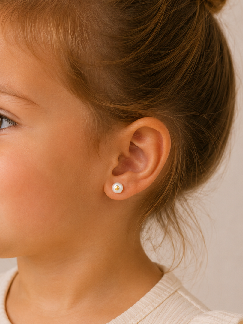 PENDIENTE BEBÉ ORO 18K PERLA DETALLE ORO