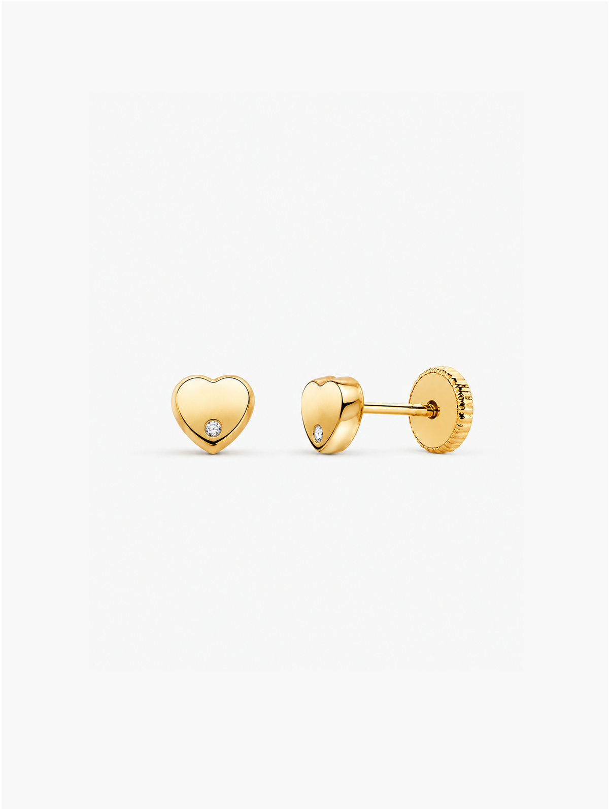 Pendientes de bebé de oro de 18 quilates con forma de corazón y circonita